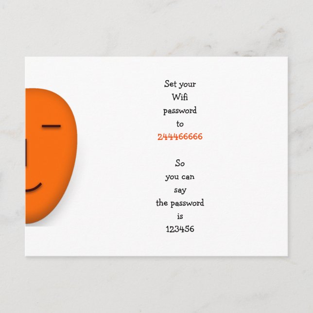 Cartão Postal Senha de Wifi Criativa e Divertida Citação Piada H (Frente)