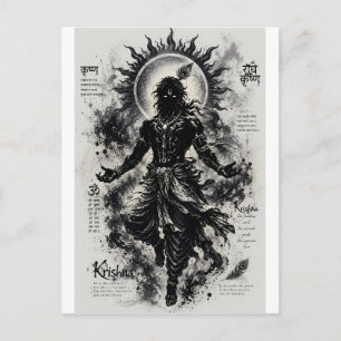 Cartão Postal Senhor Divino Krishna Silhueta Escura Arte Grunge