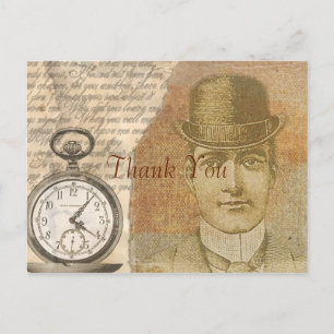 Cartão Postal Senhor Gentleman Vitoriano Vintage Steampunk Obrig