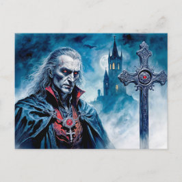 Cartão Postal Senhor Vampiro com Cruz na Noite de Lua