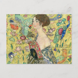 Cartão Postal Senhora com fã,Gustav Klimt,1907,art nouveau,vinta