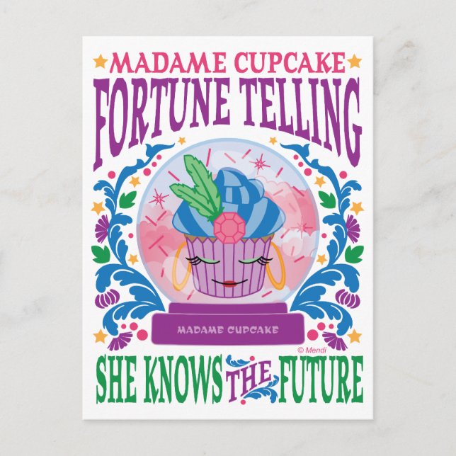 Cartão Postal Senhora Cupcake Fortuna Telling (Frente)
