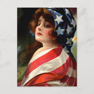 Cartão Postal Senhora da Bandeira Arte Patriótica Vintage 4 de J