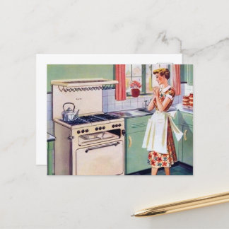 Cartão Postal senhora da cozinha do cozinhar retro vintage