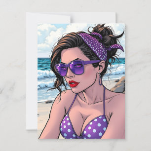 Cartão Postal Senhora da praia em Shades, Bikini e Bandana