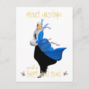Cartão Postal senhora do Natal vintage saudação de Natal feliz
