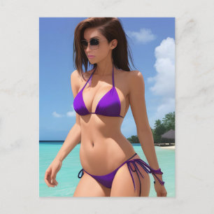 Cartão Postal Senhora em um Bikini Roxo
