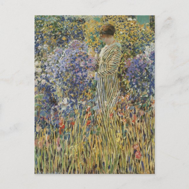 Cartão Postal Senhora em um jardim por Frederick Frieseke, Belas (Frente)
