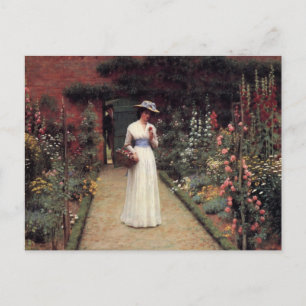Cartão Postal Senhora em uma pintura a óleo de jardim