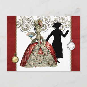 Cartão Postal Senhora Georgiana com fã e cavalheiro - Vermelho