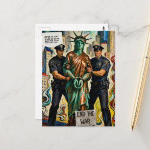 Cartão Postal senhora liberdade protestando presa pela polícia