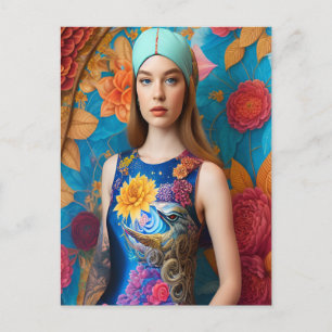 Cartão Postal Senhora linda com tatuagem