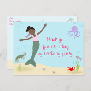 Cartão Postal Senhora Mermaid Party Obrigado