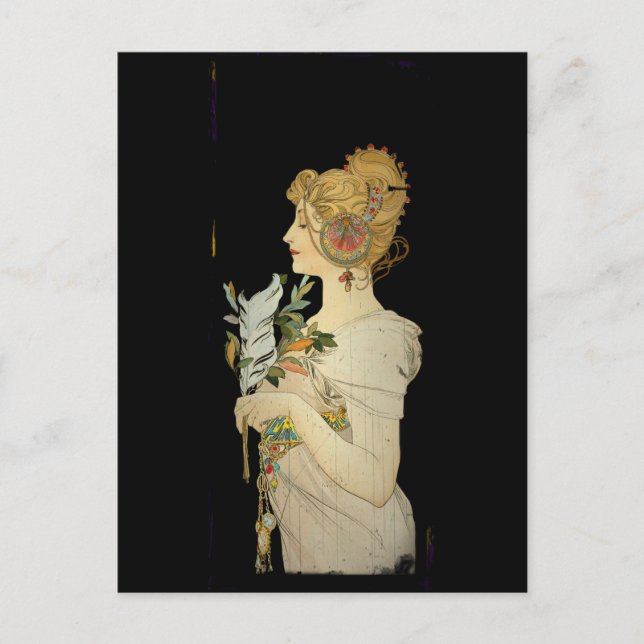 Cartão Postal Senhora Parisiense e Pena (Frente)