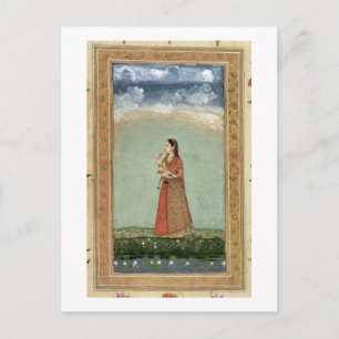 Cartão Postal Senhora segurando uma tigela de rosas, do Pequeno 