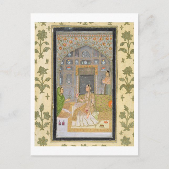 Cartão Postal Senhora sentada em um Pavilhão com tratadores, de (Frente)