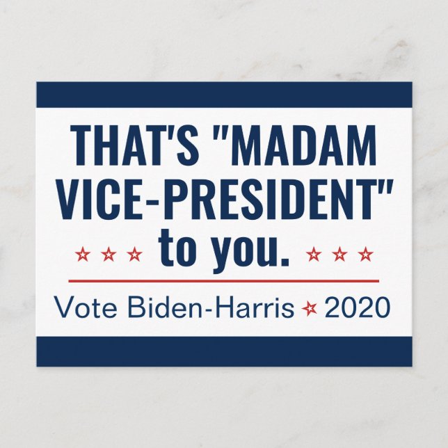Cartão Postal Senhora Vice-Presidente Kamala Harris Biden 2020 (Frente)