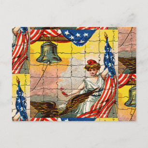 Cartão Postal Senhora Vintage, Águia, Bandeira e Mosaico do Sino