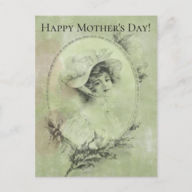 Cartão Postal Senhora Vitoriana em Chapéu Verdigris Verde (Frente)