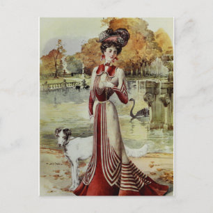 Cartão Postal Senhora Vitoriana - Moda Francesa Vintage - Dres V