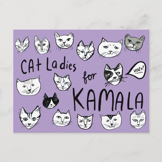 Cartão Postal SENHORAS DOS GATOS para KAMALA Cute VOTE ELEIÇÃO (Frente)