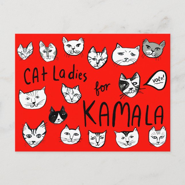 Cartão Postal SENHORAS DOS GATOS para KAMALA Fofa VOTE ELEIÇÃO (Frente)