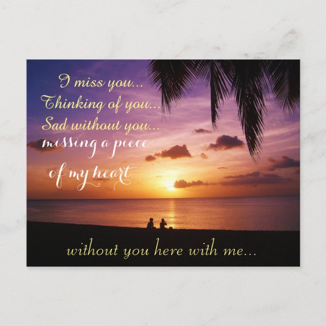 Cartão Postal Senhorita Faltante Triste Solitário Coração (Frente)