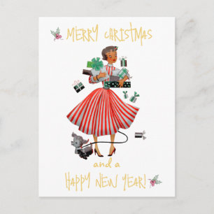 Cartão Postal Senhorita Natal vintage cumprimento de Feliz Natal