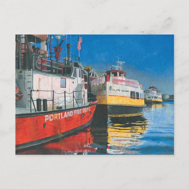 Cartão Postal Senhorita Portland Fireboat e Casco Bay Ferries (Frente)