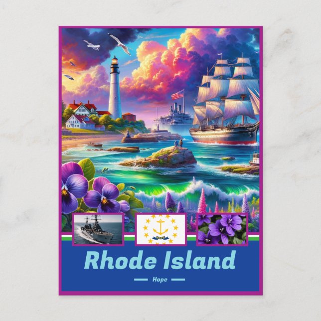 Cartão Postal Sênico de Elegância Costeira de Rhode Island (Frente)