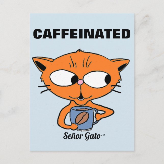 Cartão Postal Señor Gato "CAFEINADO" com Mug de Café (Frente)