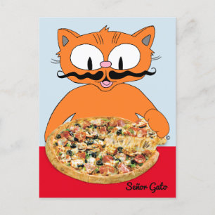 Cartão Postal "Señor Gato Pizza" Engraçado Deluxe Pizza Gata