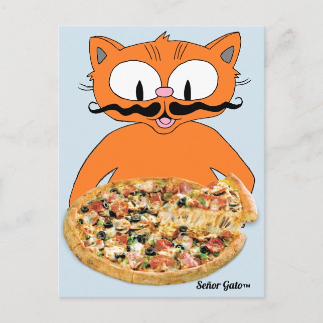 Cartão Postal "Señor Gato Pizza" Pizza Deluxe Engraçada Gato Fof (Frente)