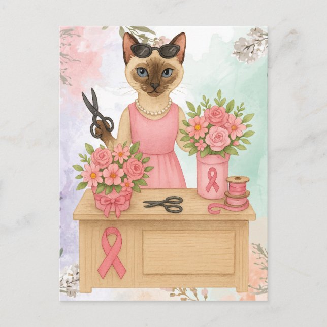 Cartão Postal Sensibilização do Cancer para os amantes do gato - (Frente)