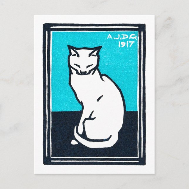 Cartão Postal Sentado Gato Branco, Julie de Graag (Frente)