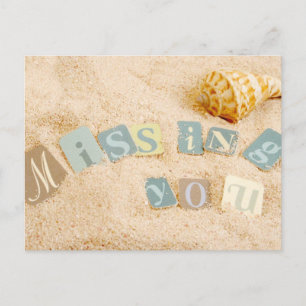 Cartão Postal Sentindo sua falta na areia com conchas