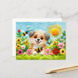 Cartão Postal Sentiu o Cachorro em um Jardim Sangrento com Abelh