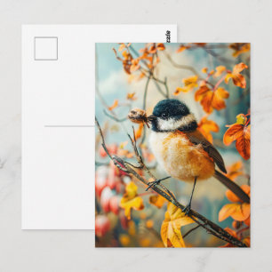 Cartão Postal Sentiu-se Grande Tit com Lagartas no Arbusto de Ou