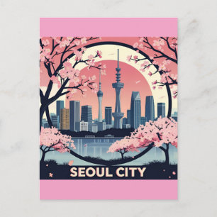 Cartão Postal Seoul City Modern Skyline Retro Art Coreia do Sul