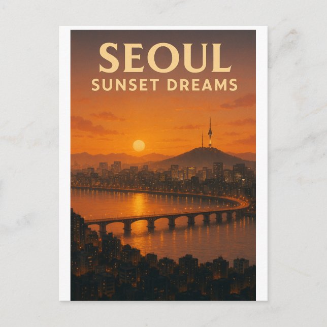 Cartão Postal Seoul Korean Sunset Dream  – City Skyline Art (Frente)