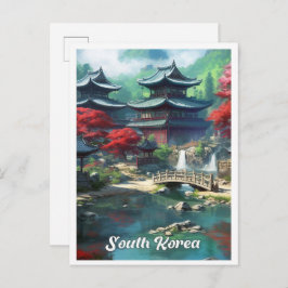 Cartão Postal Seoul South Korea Art Vintage Travel Illustration