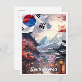 Cartão Postal Seoul South Korea Art Vintage Travel Illustration