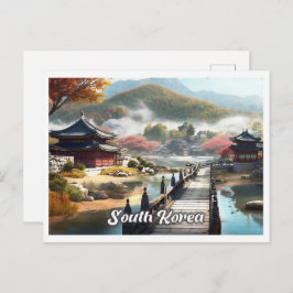 Cartão Postal Seoul South Korea Art Vintage Travel Illustration