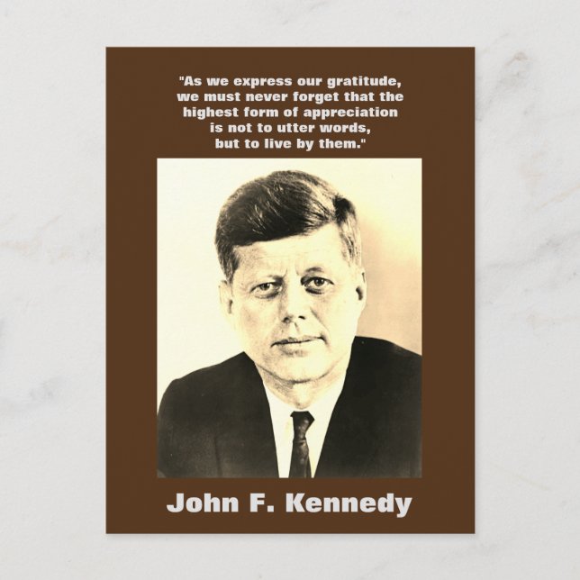 Cartão Postal Sepia JFK John F. Kennedy Citação Motivação (Frente)