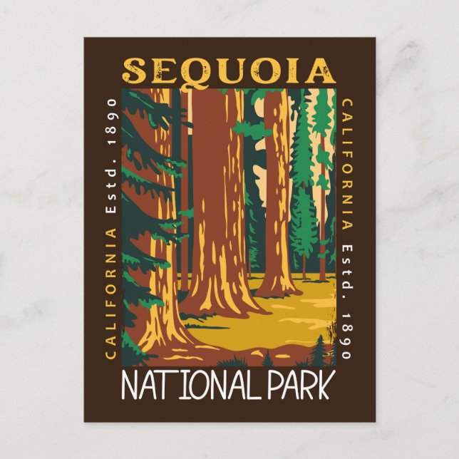 Cartão Postal Sequoia National Park California Retro Distingue (Frente)
