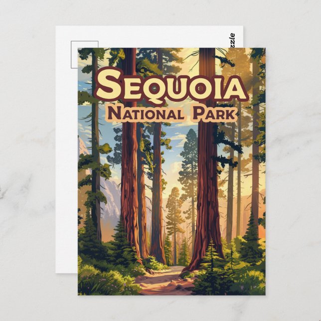 Cartão Postal Sequoia National Park California Tree Retro (Frente/Verso)