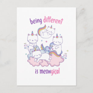 Cartão Postal Ser diferente é meowgical Gato unicórnio engraçado