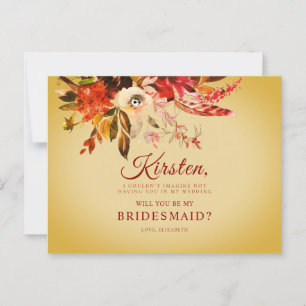Cartão Postal Será Que Você Será Minha Bridesmaid Autumn Dourado