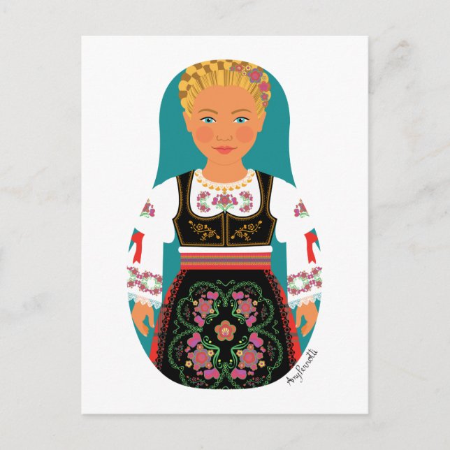 Cartão postal Serb Blonde Matryoshka (Frente)