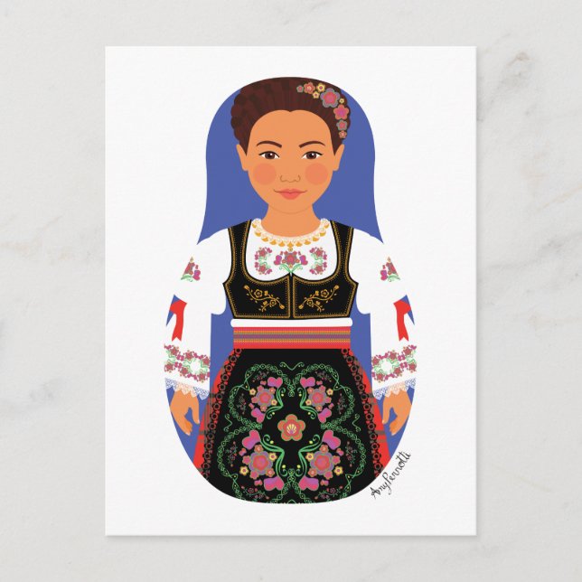 Cartão postal Serb Brunette Matryoshka (Frente)